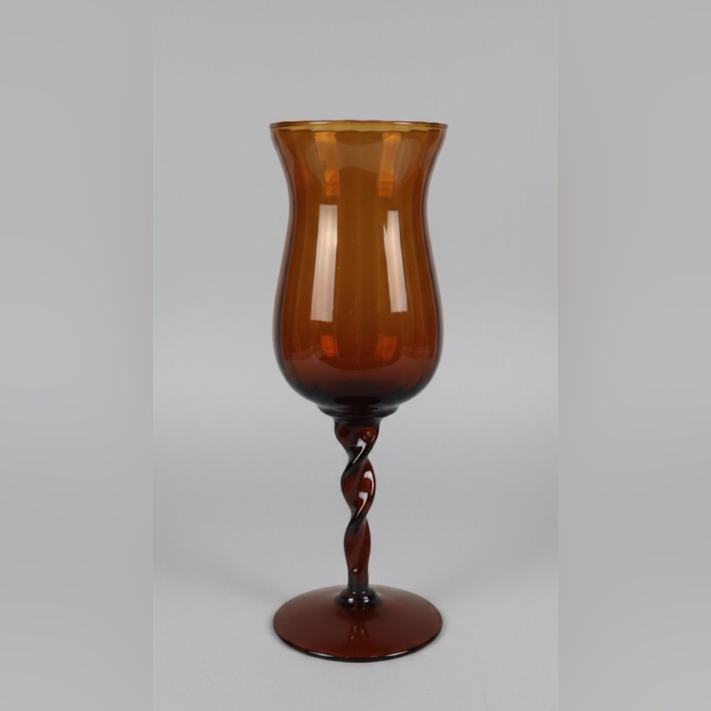 Empoli Italian Honey Amberโ Diamond Optic Footed Pedestal Stem Vase 12" Vintage